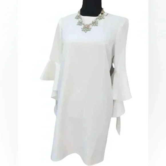 Nwt Miss Selfridge Women's Bell-Sleeve White Shift Dress Midi length Size 4 - Picture 1 of 6